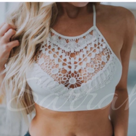 SALE Cream Beige Ivory New Edgy Chic Comfy Crochet Bralette Bra Brami - Picture 9 of 11